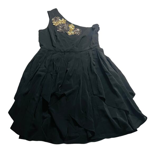 TCEC Sequin Detail One Shoulder Dress Size Medium NWT Black Gold - Picture 8 of 8